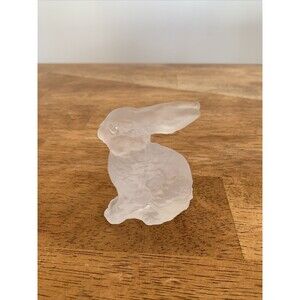 E & R Bayel Satin Glass Full Lead Crystal‎ Rabbit Figurine France Golden Crown